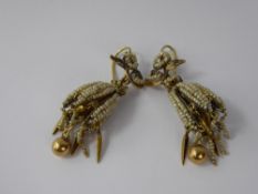 A Pair of Antique Continental Yellow Gold and Seed Pearl Fuchsia Earrings, approx 8.4 gms.