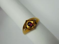 An Antique 18 ct Yellow Gold Hallmarked Diamond and Ruby Ring, size N, approx 2.8 gms