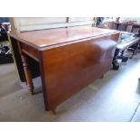 A Victorian Mahogany Drop-Leaf Dining Table. The table on turned legs, approx 54 x 110 x 72 cms (155