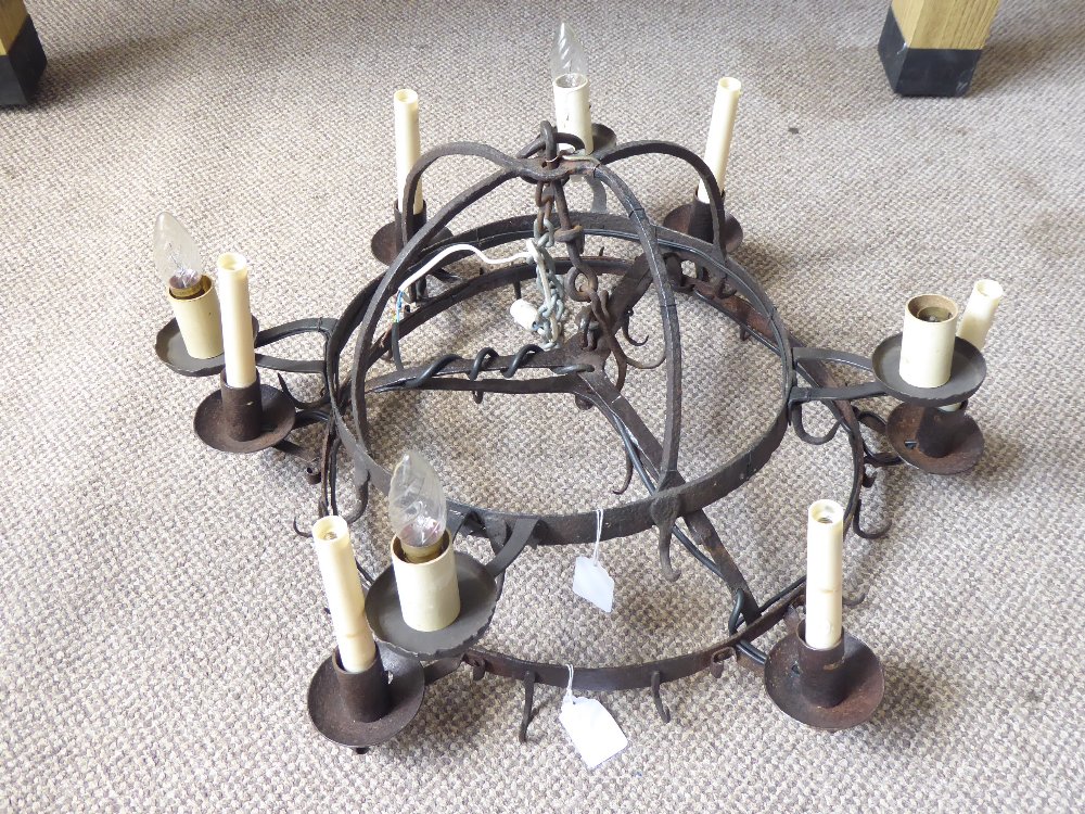 A Wrought Iron Game Keeper's Crown, converted for lighting. (1)