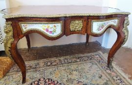 A Late 19th Century Ormulu Mounted Bureau Plat, the top with burr Yew wood centre and Kingwood