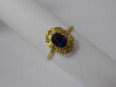 An Antique 18 ct Yellow Gold Hallmarked Royal Blue Sapphire and Diamond Ring, the oval sapphire 7