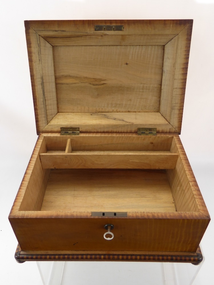 A Satin Wood Stationery Box with marquetry to lid and base, approx 30 x 23 x 15 cms, with key. - Image 2 of 2