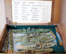 WWII Military Issue Recognition Training Battleships, eight assorted WWII scale model battleships