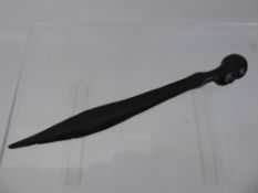 A Vintage Ebony Hand Carved Letter Opener, the opener carved with an African head at the top, long