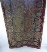 An Antique Persian Embroidered Silk/Fine Wool Panel, with turquoise and gold metal thread hand