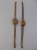 Two Ladies Vintage 9 ct Gold Cocktail Watches. One Accanst on gold-filled strap, the other Ebel on