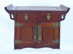 An Oriental Teak Jewellery Box, in the form of an altar, approx 25 x 18 x 26 cms.