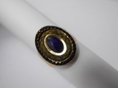 A Gentleman's Antique Yellow Gold Enamel and Jet Mourning Ring, a midnight blue enamel intaglio,