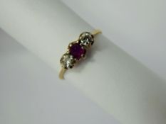 An Antique 18 ct Yellow Gold Diamond and Ruby Ring, size S, approx 2.4 gms