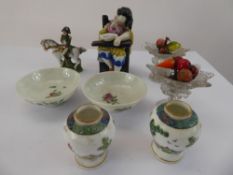 A Miscellaneous Collection of Eight Miniature Pieces, including a pair of Murano-style fruit bowls