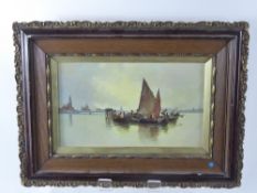 Two Original Victorian Oils On Board, depicting Venitian scenes, in ornate rosewood-effect frames,