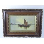 Two Original Victorian Oils On Board, depicting Venitian scenes, in ornate rosewood-effect frames,