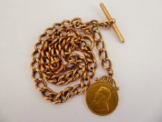 A Gentleman's 14 ct Fob Chain, together with a 1896 South African Een Pond Coin, approx 60 gms