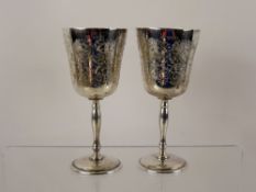 A Pair of Silver Wine Goblets, Birmingham hallmark, dated 1971, mm Charles S Green & Co, approx