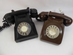 Two Vintage Rotary Dial Telephones, in brown and black. (2)