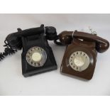 Two Vintage Rotary Dial Telephones, in brown and black. (2)