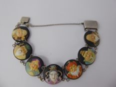 A Japanese Silver and Porcelain Bracelet, by Toshikane, the bracelet depicting various characters,