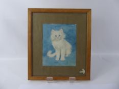 J L Pradera, Watercolour, depicting a Persian Kitten, Stanley Hall Gallery to verso, approx 15 x