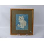 J L Pradera, Watercolour, depicting a Persian Kitten, Stanley Hall Gallery to verso, approx 15 x