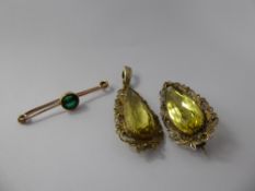 An Antique 14 ct Yellow Gold Brooch, approx 1.6 gms together with a silver-gilt tear-drop yellow