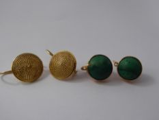 A Pair of 14 ct Malachite Earrings, approx 6.2 gms together with a pair of 18 ct wire spiral