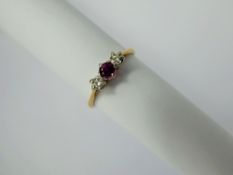 An Antique 18 ct Yellow Gold Hallmarked & Platinum Diamond and Ruby Ring, size N, approx 1.7 gms