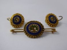 A Pair of Antique Continental 18 / 22 ct Yellow Gold Micro-Mosaic Earrings, together with a matching