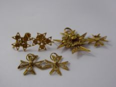 An Antique 18 / 22 ct Maltese Cross Wire Form Pendant, with matching earrings, together with three