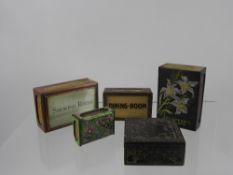 Four Matchbox Covers, including an enamel cover, together with a Chinese soapstone box, with