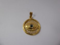 An 18 ct Yellow Gold Hallmarked 'All Seeing Eye' Pendant, approx 1.6 gms.