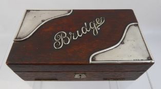 A Silver and Oak Bridge Card Box, Birmingham hallmark, dated 1904, approx 20 x 12 cms