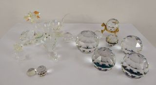 A Collection of Eight Swarovski Style Spheres, together with two candle holders, palm tree, vase,