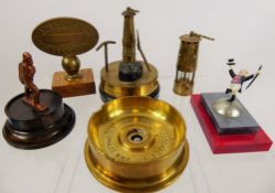 Miscellaneous Brass, including a Trench Art Ashtray, etched V.J 1945 together with a brass medallion