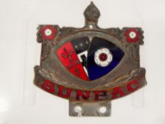 A Vintage SUNBAC (Sutton Coldfield and North Birmingham Automobile Club Badge), four enamel colours,