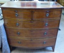 Antique Mahogany Bow-Fronted Chest of Drawers, two short drawers and three graduated long drawers,