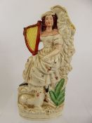 A 19th Century Flatback Spill Vase, titian-haired girl with harp, approx 33 cms