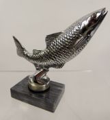 A Chrome-Plated Bonnet Ornament, in the form of a trout, raised on a rectangular plinth, approx 14