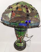 A Contemporary Tiffany-Style Glass and Lead Effect Lamp, approx 46 cms, depicting dragon flies.