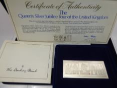 Danbury Mint Four Official Post Office Covers Ingot, commemorating the Silver Jubilee Tour of The