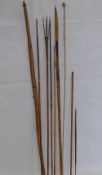 Antique Tribal Artefacts, including a spear, one bamboo bow and a quantity of bamboo fishing