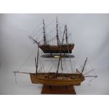 Two Hand Made Model Ships, including a Schooner, approx 48 x 62 cms and the other a moulded wooden