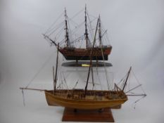 Two Hand Made Model Ships, including a Schooner, approx 48 x 62 cms and the other a moulded wooden