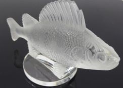 A Lalique Frosted-Glass Bonnet Ornament modelled as a 'Perch' , raised on a circular base with