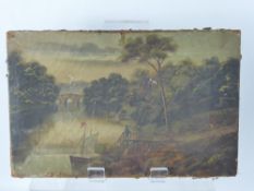 Antique Oil on Canvas, depicting a river scene, inscribed to verso Whampoa River Shanghai, approx 36