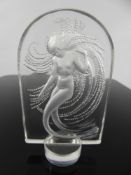 A Lalique Glass Car Mascot, depicting a frosted-glass mermaid, approx 10 cms.