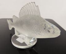 Lalique Frosted-Glass Bonnet Ornament modelled as a 'Perch' , raised on a circular base with Lalique