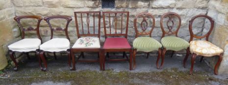 Five Balloon Back Victorian Chairs, including two rosewood & three Fruit-Wood.