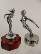 An Art Deco Style Chrome-Plated Bonnet Ornament, depicting a feminine nude, raised on a white