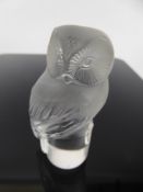 A Lalique Frosted-Glass Seated Owl, etched Lalique to the side, approx 10 cms.
